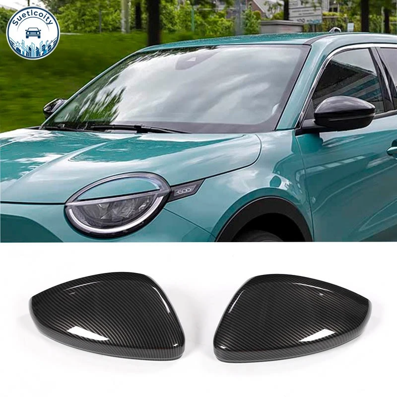 Car Rearview Side Mirror Cover Rearview Mirror Cap Trim For Fiat 600 2024 ABS Carbon Fiber Exterior Accessories