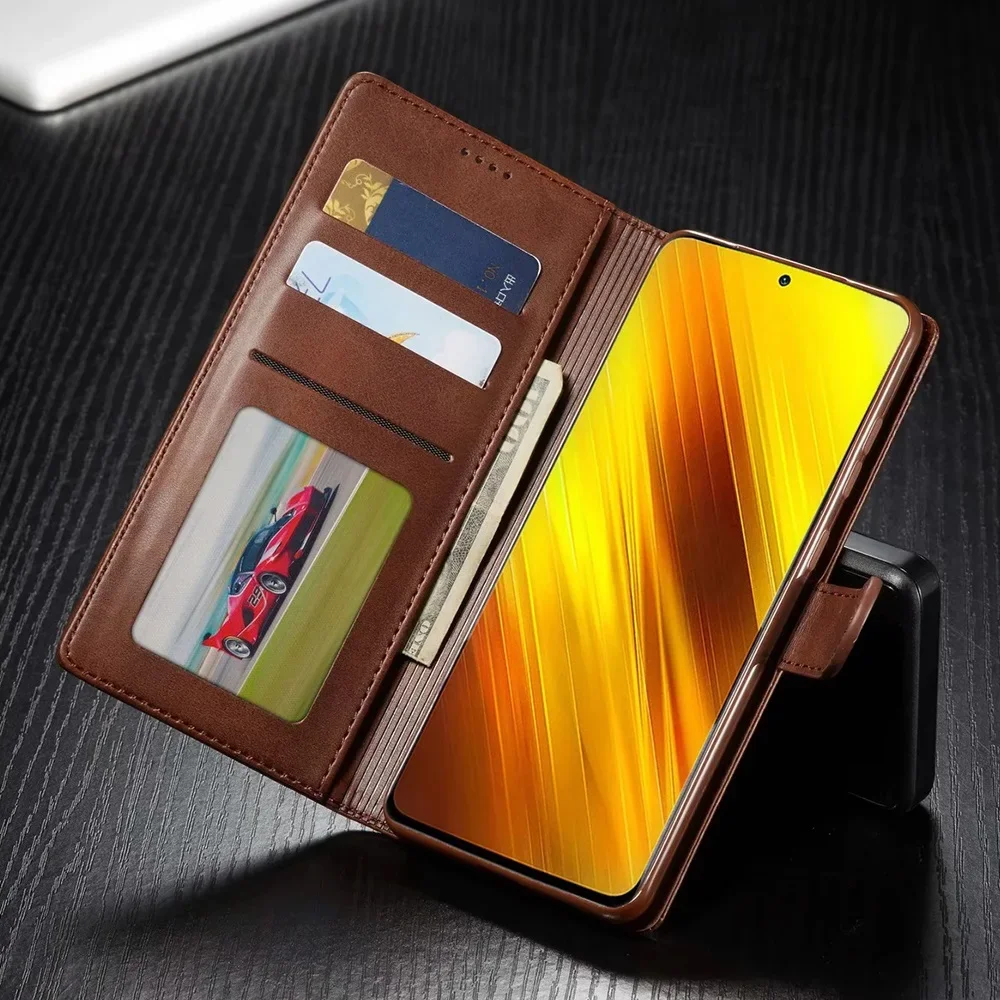 Leather Wallet Case for Xiaomi Poco F3 X3 X4 X5 M4 M3 12T 11T Pro NFC Flip Cover Redmi Note 12 11 11S 10S 9s 9 8 7 9T 9A 8T 8A