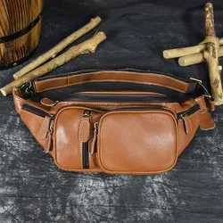 Genuine Leather Men's Waist Bag Phone Pouch Wear On Belt Shoulder Bag For Moible Phone Outdoor Male Waist Pack Belt Pouches