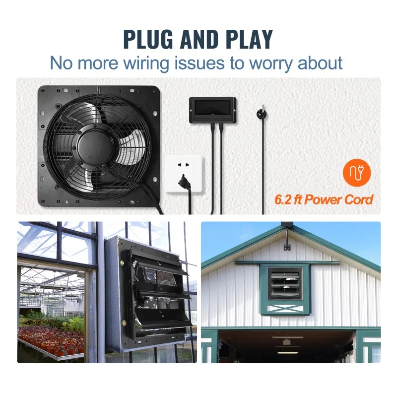 Shutter Exhaust Fan with Temperature Humidity Controller Ventilation and Cooling for Greenhouse Garages Shed ETL Listed