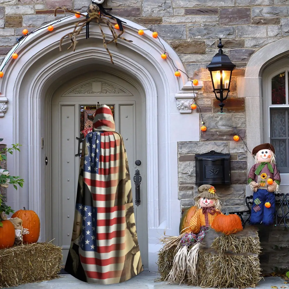 ジョージ・ワシントンとエイブラハム・リンカーン ロングフード付きマント 魔女 中世コスチューム コスプレケープ ハロウィンヴァンパイア 大人用 ユニセックス