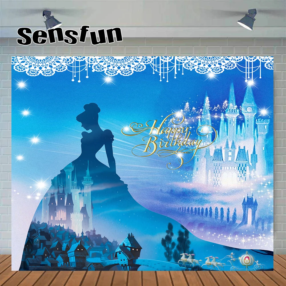 Fondo de fotografía con tema de princesa Castillo de Cenicienta de Disney para niñas, decoración de fiesta de cumpleaños, telón de fondo, utilería para fotografía
