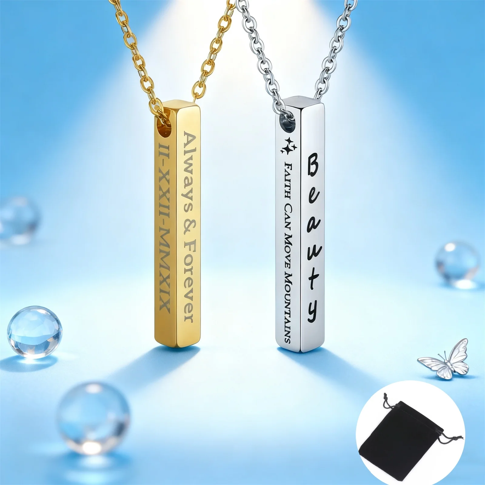 Customized Multi-Sided Engraved Necklace for Couples