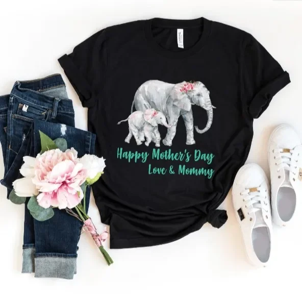 Mothers Day Shirts Matching Mom and Baby Bodysuit, Baby and Mama Elephant Mommy and Me Shirt Set Mama Elephant Baby