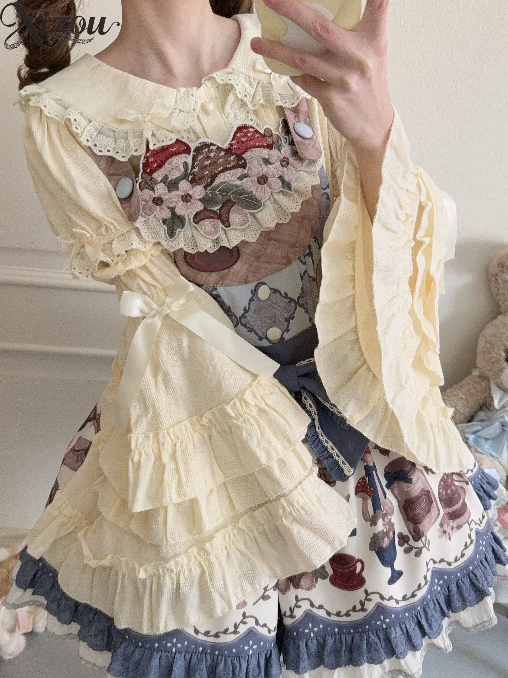 Chemises Lolita col de poupée à nœud Blusas Femininas chemise à manches longues à manches courtes couleur unie mode femmes hauts été