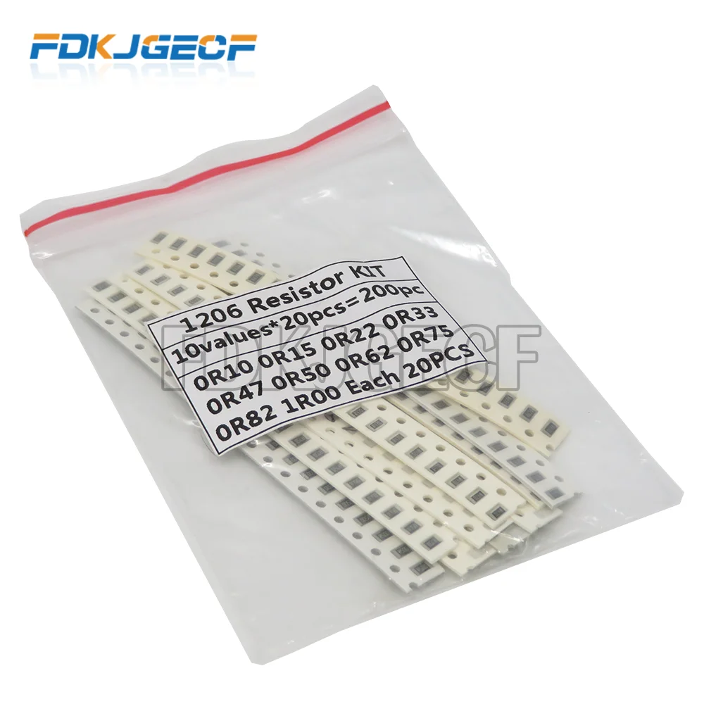 200PCS 1% 1206 SMD resistores assorted kit set ,10 valueX20pcs = 200pcs 1R00 R820 R750 R620 R500 R470 R330 R220 R150 R100