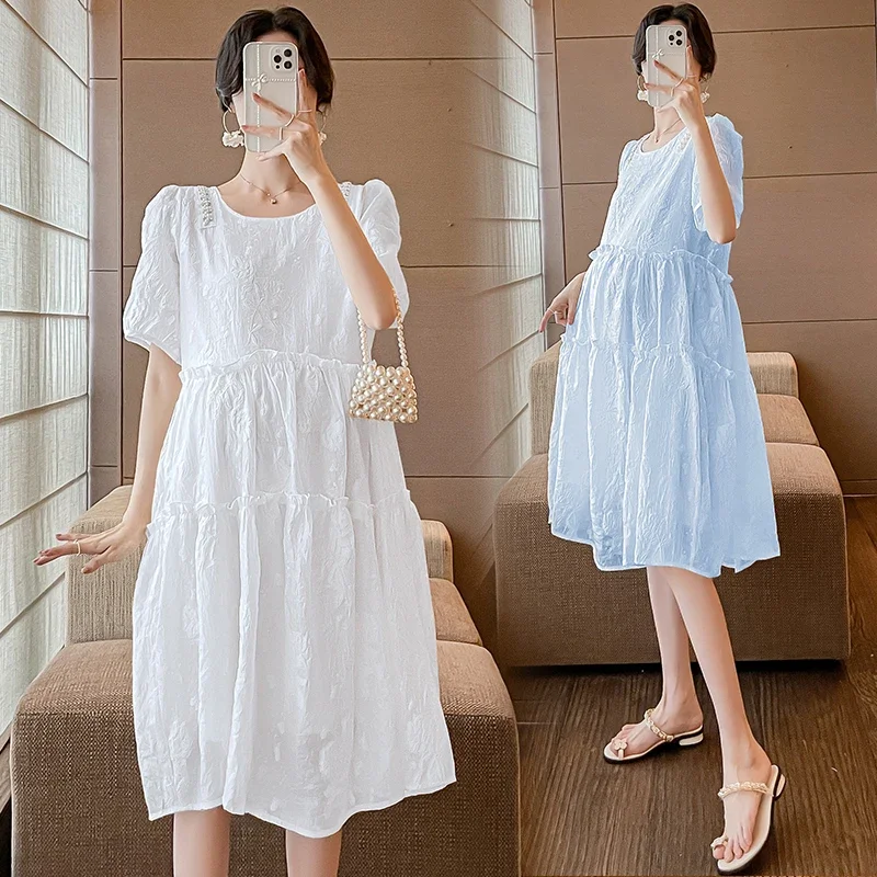 

New Summer Casual Dresses For Pregnant Ladies Premama Contrast Color Beachwear Maxi Dress Maternity Gown Pregnancy Women Clothes