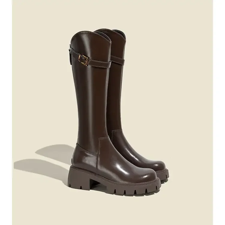 

Designer's New Women's Knee High Boots, Fashionable Knight Boots, Square High Heels, Autumn and Winter Warm Short Woolen Shoes