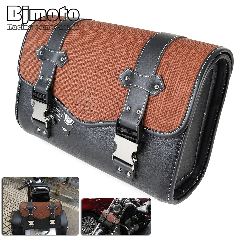 

BJMOTO Motorcycle big Saddle Bags Leather Motorbike Side Tool Tail Bag PU Luggage Travel Riding Bag 1 X Bag 2 X Buckle straps