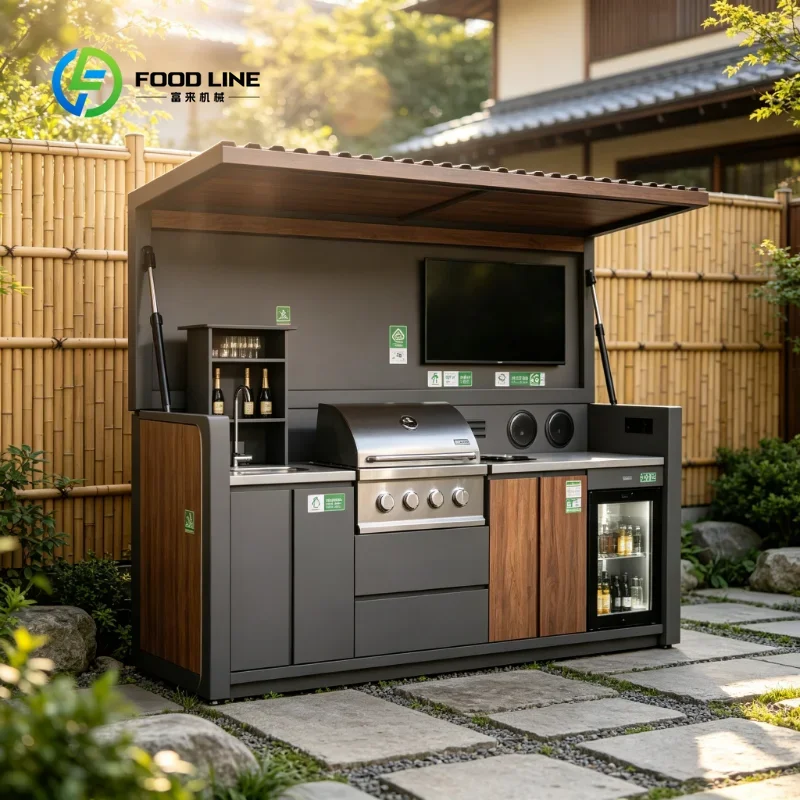 Custom Weatherproof Outdoor Kitchen Shelter Luxury Durable Structure with Built-In BBQ Bar for Year-Round Use