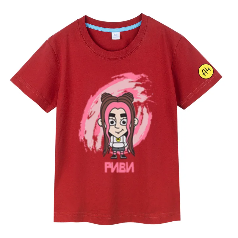 Футболка А4 RIVI PINK New Cute А4 Риви Print Summer Cotton Children T-shirt Short Sleeves Girl T Shirt Casual Clothing