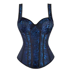 Corset Top With Shoulder Straps Sexy Bustier Zipper Brocade Vest Lingerie Plus Size Gothic For Women Outfit Burlesque Medieval