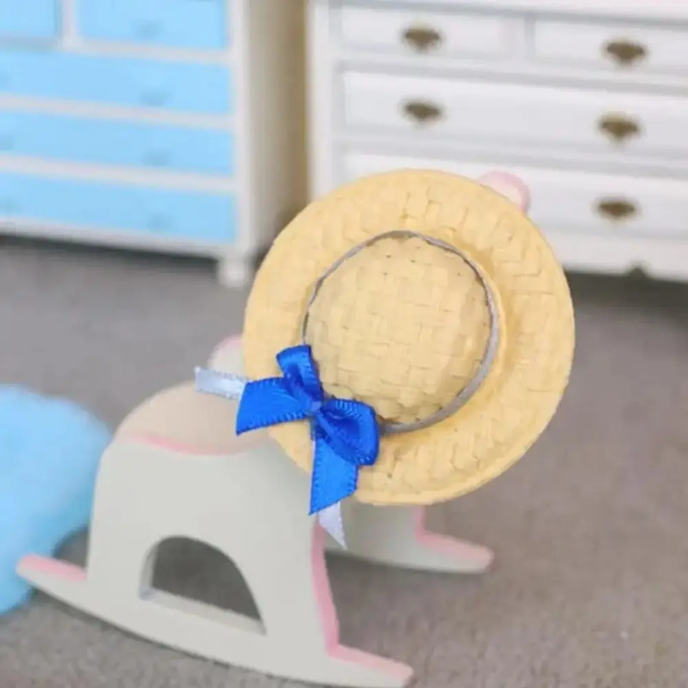 소형 크기 인형 집 소형 밀짚 소재 태양 보호 인형 밀짚 모자 수제 디자인 DIY 인형 태양 모자