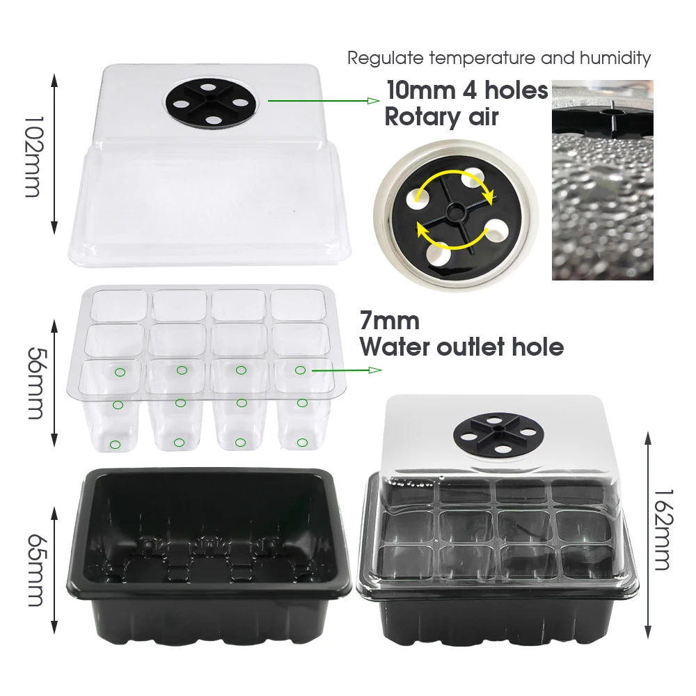 XXL XL 16cm czarna taca startowa z nasionami 12/48 skrzynka narzędziowa do sadzonek oświetlenie do uprawy komórkowego z oświetlenie do uprawy