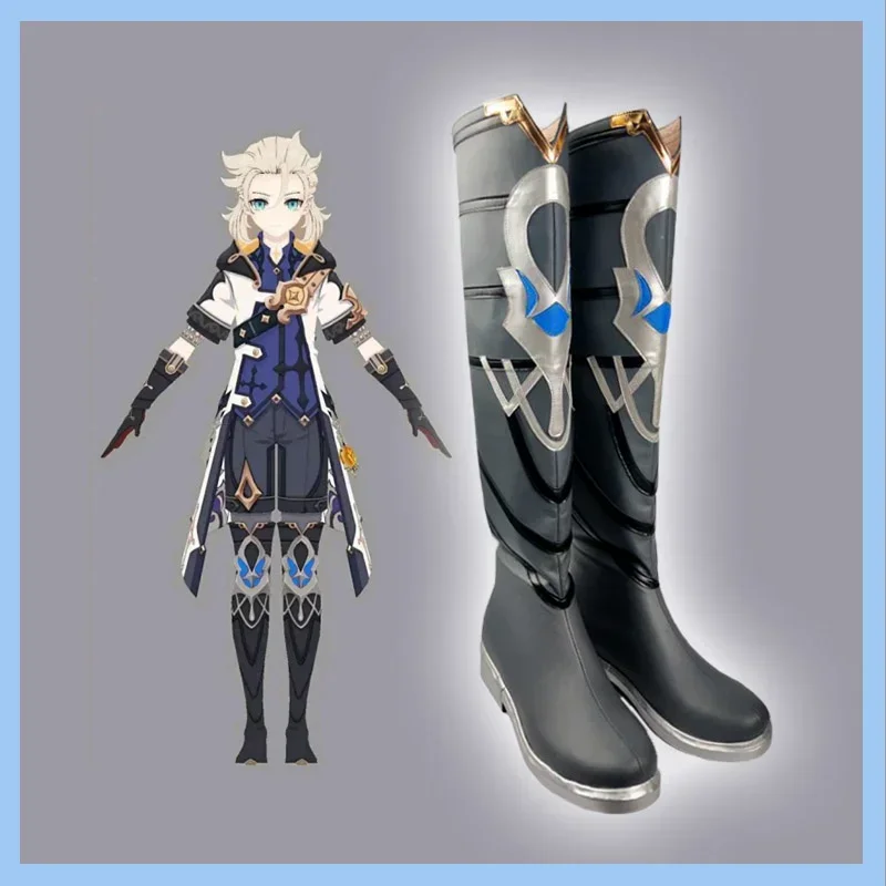 Genshin Impact Albedo Black Cosplay Shoes Boots Halloween Carnival Cosplay Costume Accessories