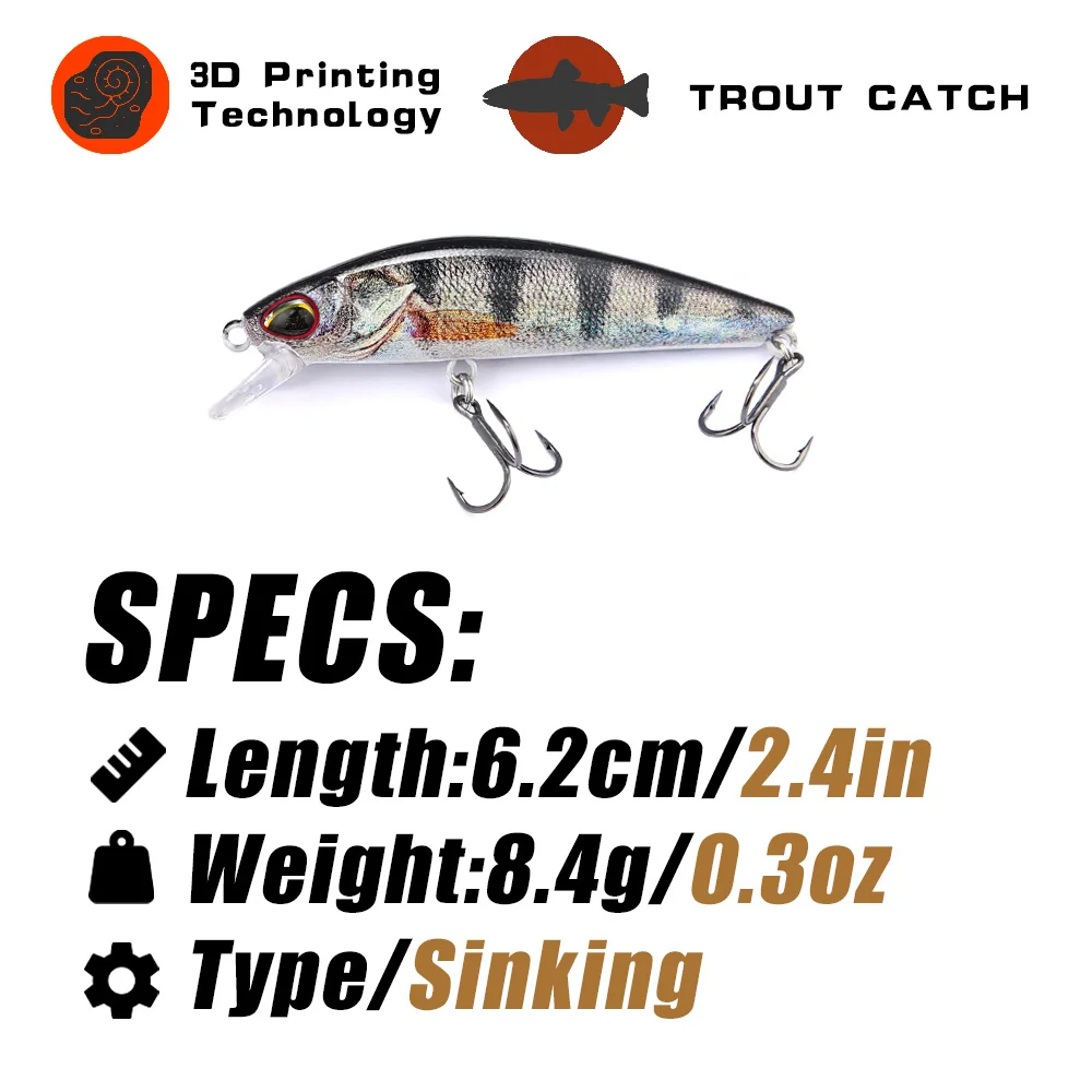 B&U 62mm 8.4g Sinking Minnow Wobblers Fishing Lures Trout Lure and Hard Bait Jerkbait for Perch Fishing Tackle