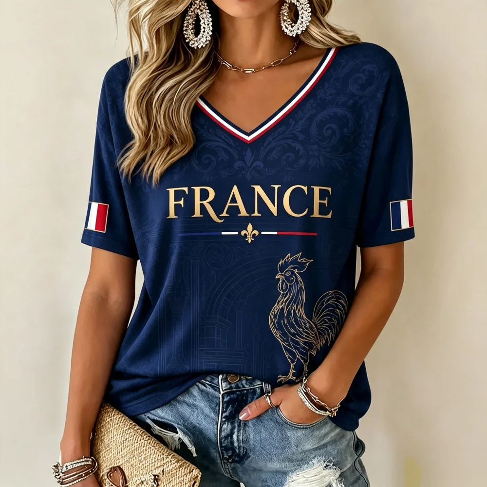 2026 New French Gallic Rooster Mbappe Football Jersey for Fans 3D Quick Drying Sports Training Competition Women's T-shirt Top