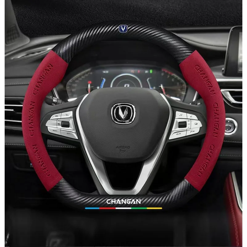Funda de volante de gamuza para Changan CS95 CS15 CS85 CS35 CS75 CS55 CX70 UNI-V UNI-T UNI-K Raeton Dado Alsvin Hunter XT 5
