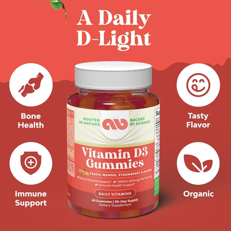 

Daily Health Vitamin D3 Gummies - Contains 2000IU of Vitamin D3 for Skeletal Muscle and Immune Support - Non GMO and Gluten