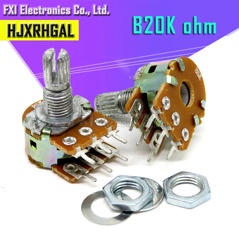 

5PCS 20K ohm WH148 B20K 6pin 20K Potentiometer 15mm Shaft With Nuts And Washers Hot