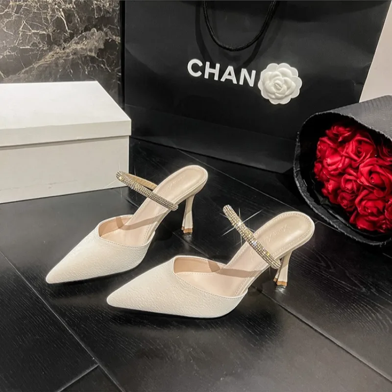 

New Women's Shoes French Pointed Tip High Heeled Sandals for Woman Luxury Rhinestone Wedding Shoes Designer Shoes Zapatos Mujer