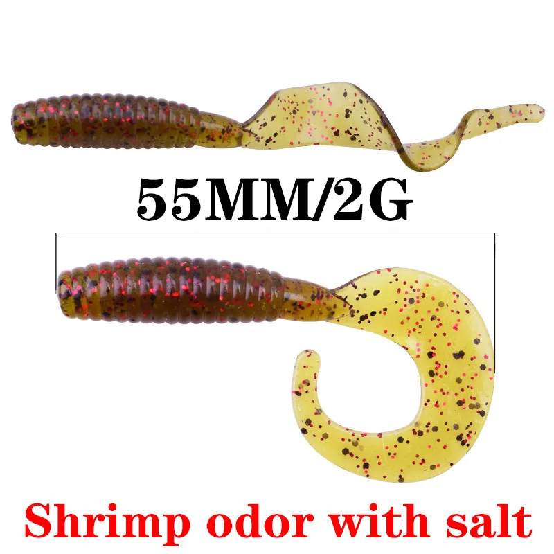 5PCS Fishing Maggots Worm Soft Lures Bass Jig Wobblers Tackle 5.5cm 2g Shrimp Odor With Salt Silicone Artificial Bait Swimbaits