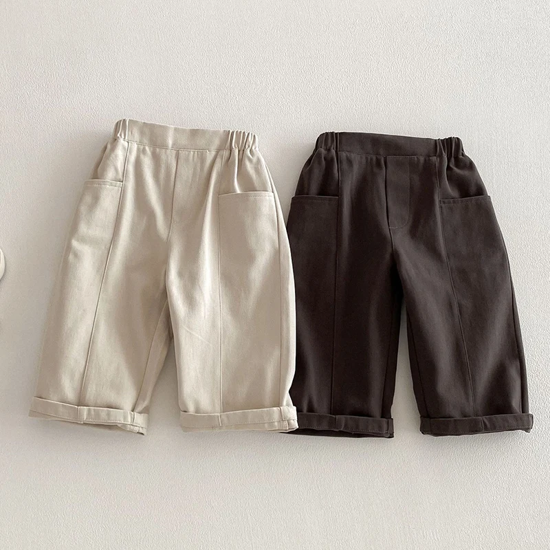 

Новые весенние повседневные брюки из хлопка однотонного цвета для детей 1-6 лет, свободные брюки для девочек и мальчиков, модные повседневные брюки 2026 года