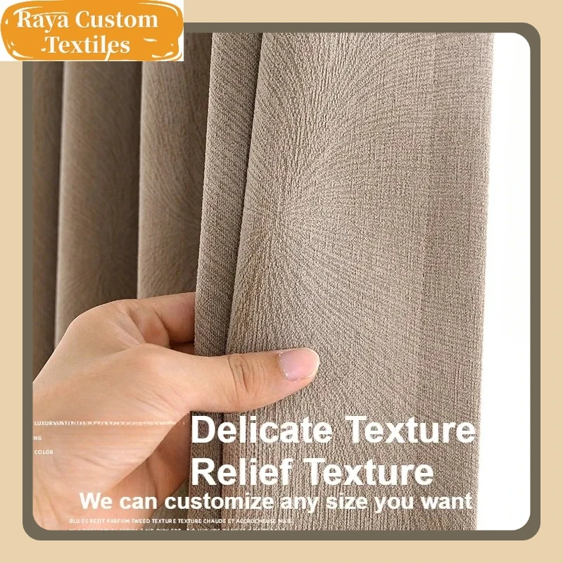 

Dining Thicken Custom Size Blackout Chenille Curtains for Living Room Jacquard Texture Cream Style Simple Light Luxury Bedroom