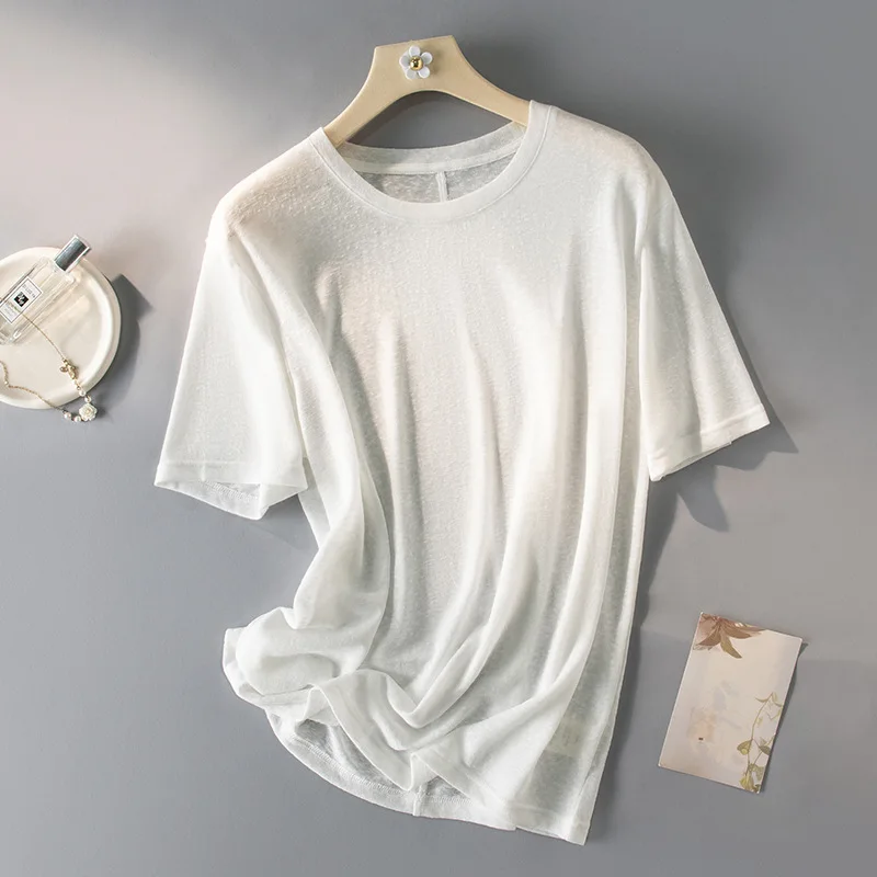 

Oversize T Shirt Short Sleeve Ramie Light Weight Crew Neck Tees Tops Women 2025 Summer