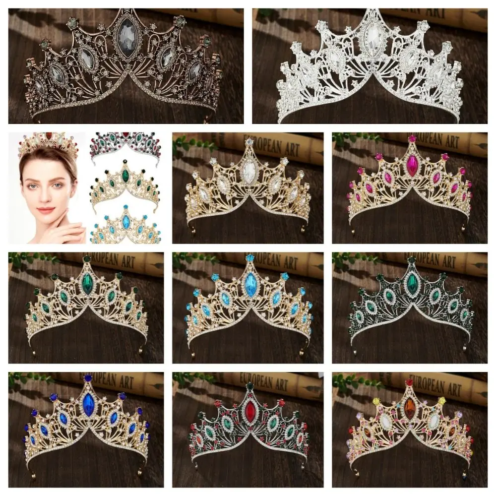 Luxury Shiny Baroque Crown Metal Multicolor Princess Tiara Bridal Hair Tiara Headwear Rhinestone Crown Dress Accessories