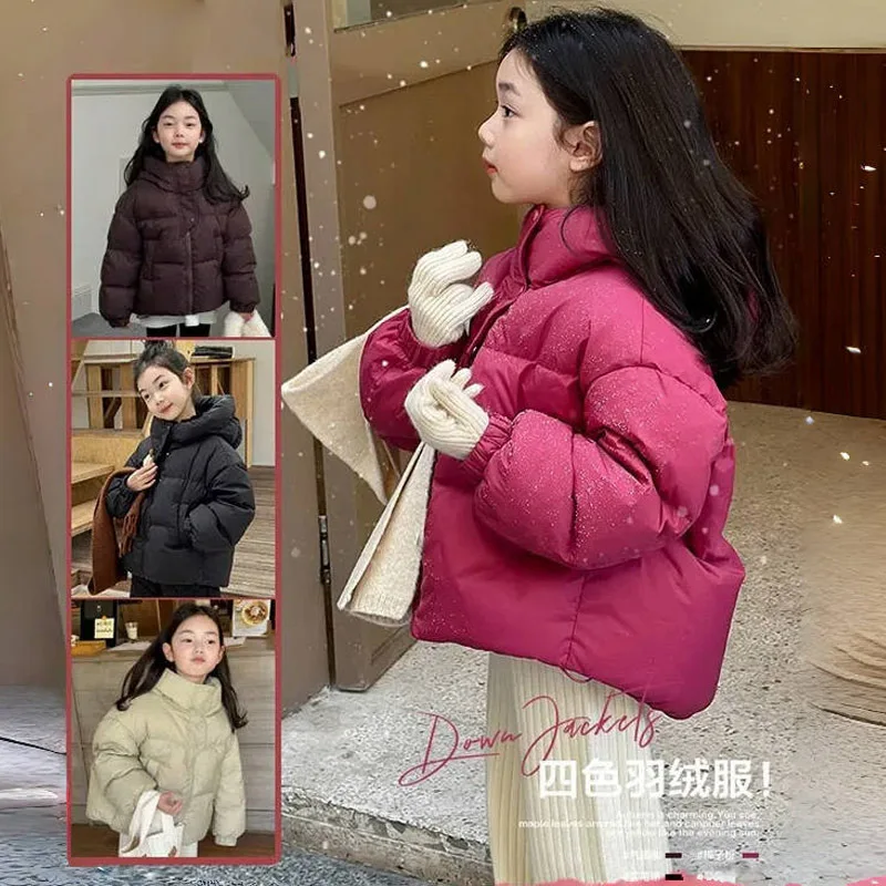 2024 New Winter Kids Girls Down Jackets Warm Thick Solid High Neck Children Girls Bread Coat 2-10 Years Girls Parkas Outfits