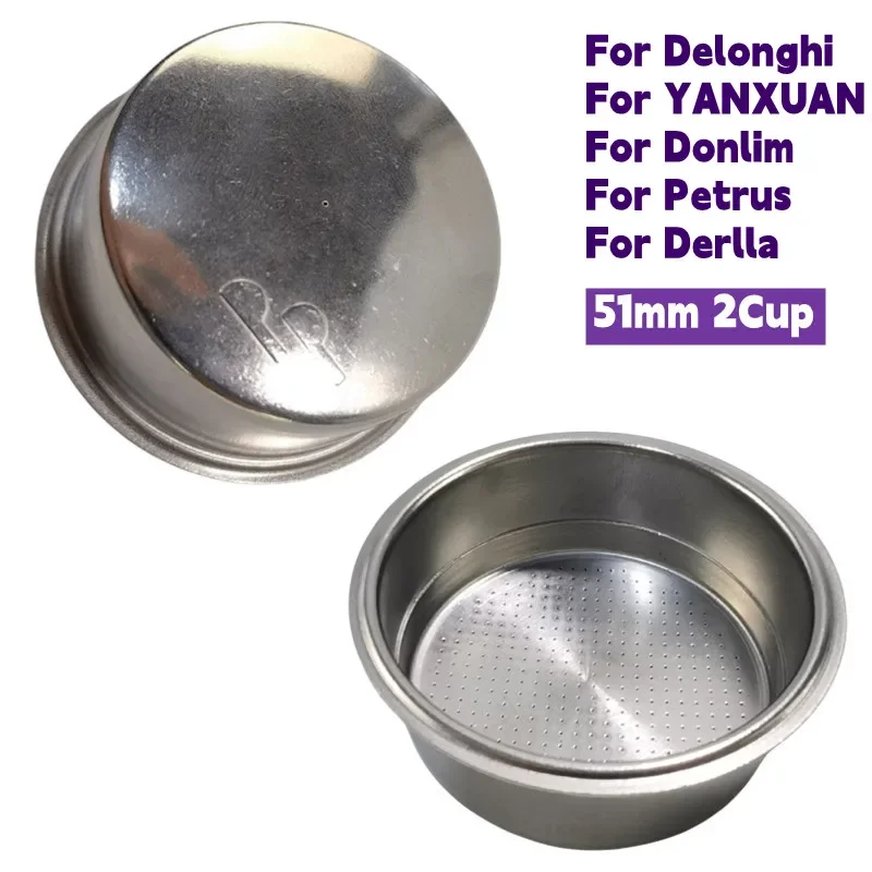 Cesta de filtro presurizada de doble capa de 51mm, taza de filtro de café de acero inoxidable, cesta presurizada de 51mm para portafiltro Delonghi