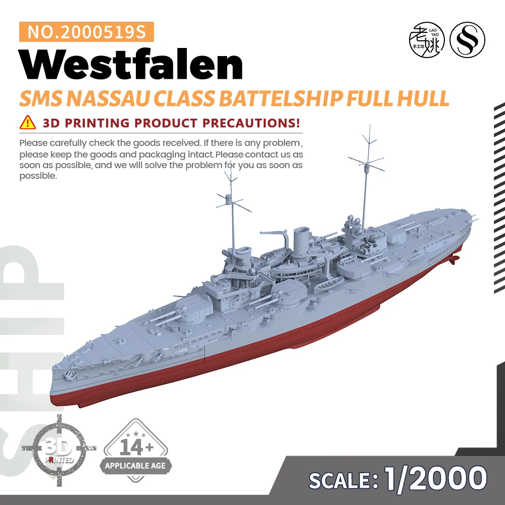 SSMODEL SSC2000519 1/2000 Military Model Kit SMS Nassau Class Westfalen Battelship