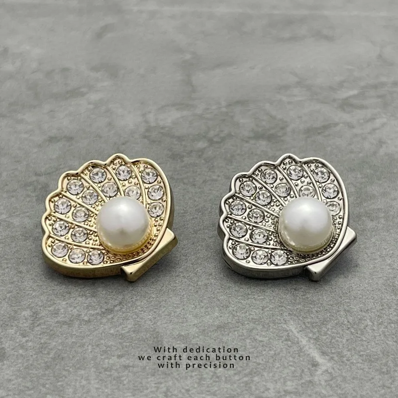 2PCS Shell Pearl Rhinestone Zinc Alloy Button for DIY Clothes Dresses Down Jackets Cheongsam Pants Jeans Hat Bags
