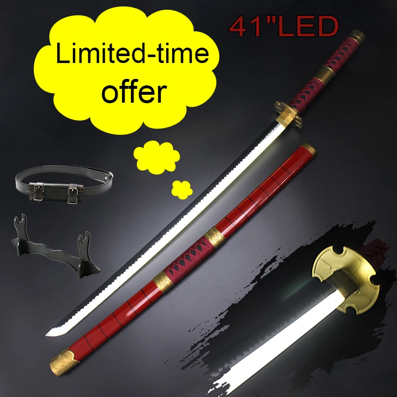 

104cm/41″ Roronoa Zoro Katana Swords Japanese Anime Cosplay Samurai Sword Kitetsu With Sword Holder And Belt Gifts