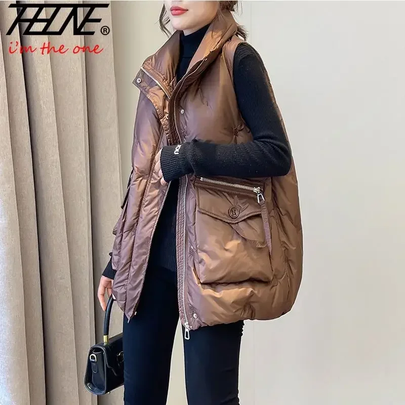 Winter Jackets Vests for Women 2024 Chalecos Para Mujer Plus Size Fashion Casual Korean Style Padded Parkas Pockets Long Coats