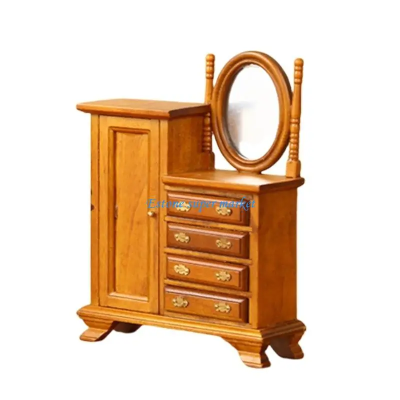 090B Doll House Collector Miniature Vanity Dresser 1/12 with Functional Mirror Drawers