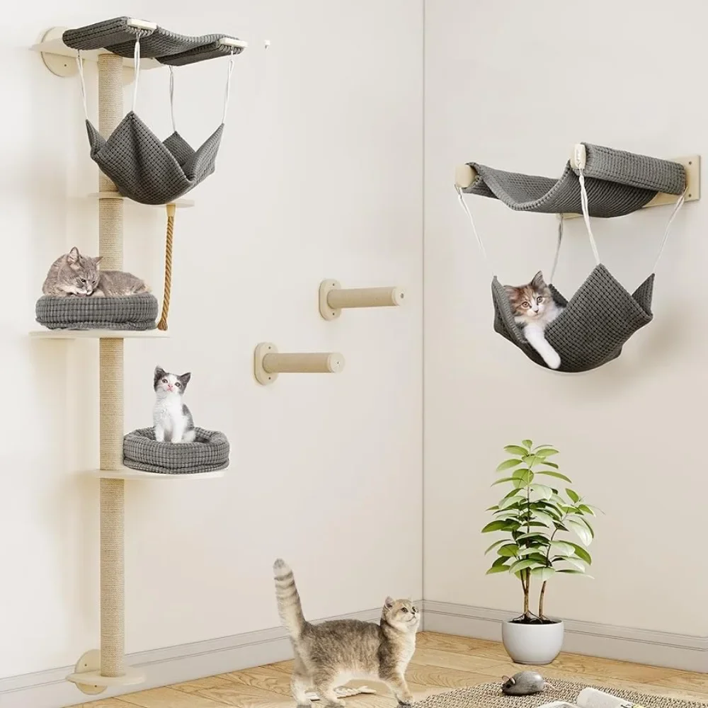 

Tall Cat Tree Wall Mounted With Hammock Cats Pet Products Cat Wall 5 Tiers Floating Climb for Indoor Cats Home Freight free