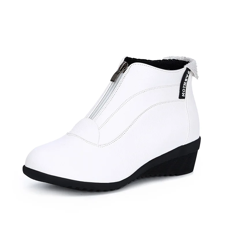 Autumn Winter Shoes Women Boots Genuine Leather Wedge Heels Non-slip Women's Ankle Boots Mother Thick Warm Famale Snow Boots