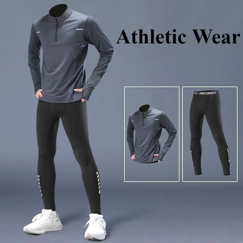 Spring Men's Running Sportswear Set Moisture Wicking Gym Clothes Stretch Athletic Wear Workout Suits for Men Training Tracksuit