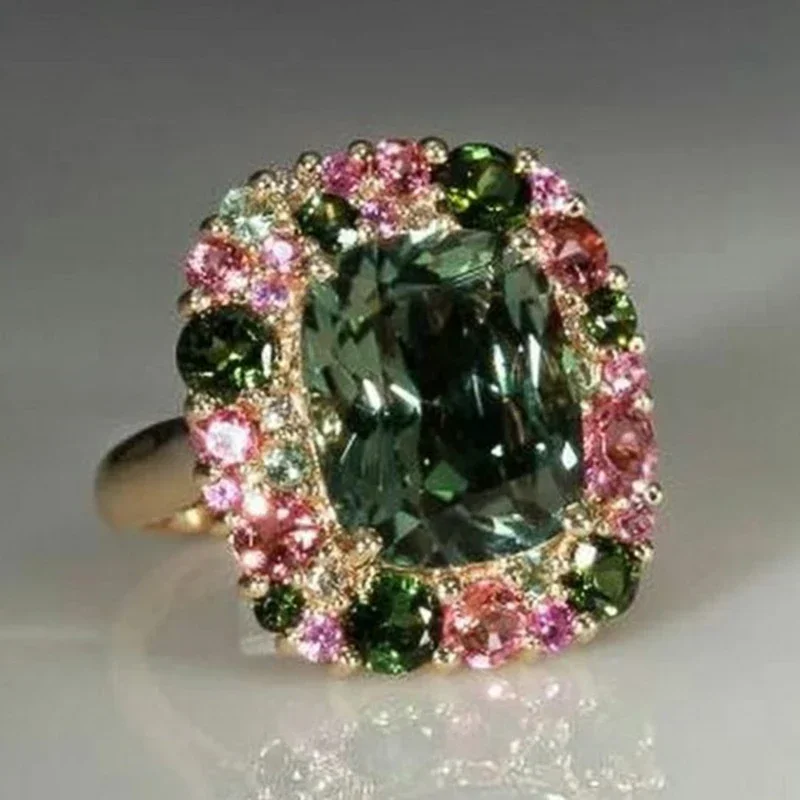 2026 Newly Colorful Green Cubic Zirconia Rings for Women Special-interested Wedding Party Gorgeous Accessories Female Jewelry