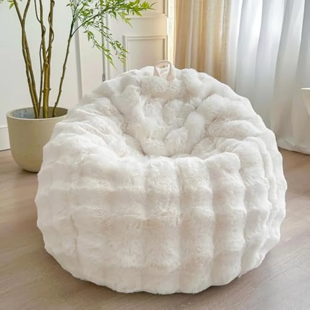

Fluffy Faux Rabbit Fur Bean Bag Cover (No Filler),Big Luxury Fuzzy Stuffed Animal Storage Bubble Large Bean Bag Chair Home Decor
