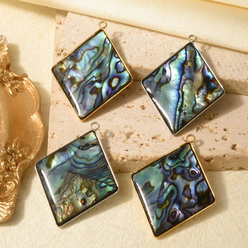 10pcs New Irregular Geometry Natural Abalone Shell Pendant Gold Color Stainless Steel Charms For Women Men Diy Jewelry Making