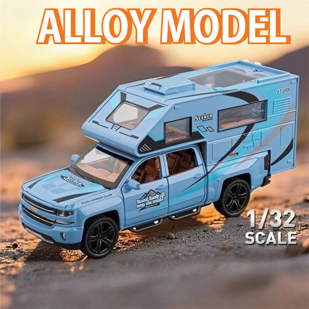 

1:32 Alloy Camping Car Tourist RV Model Diecast Toys Cars with Sound Light Pull Back Doors Opened Vehice Childrens Birthday Gift