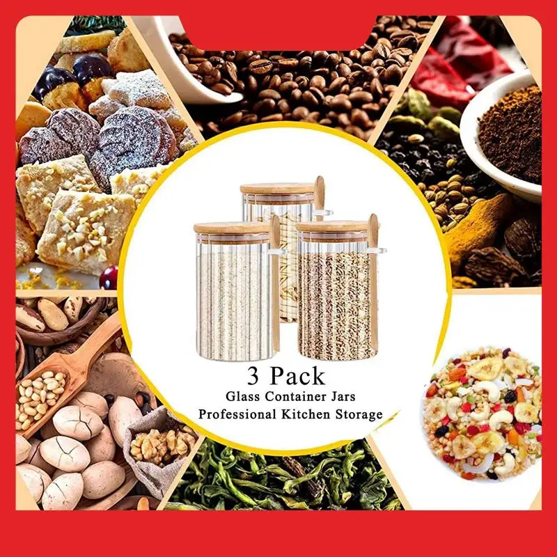 

25 OZ Airtight Glass Jars With Bamboo Spoons Lids Overnight Oats Container Decorative Coffee Bar Food Storage Jar Easy To Use