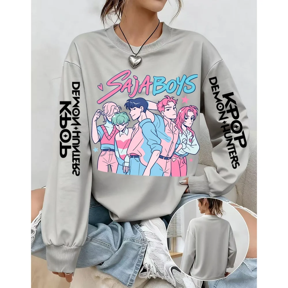 Sweat-shirt imprimé film Anime KPop Demon Hunter pour femme, pull de rue, Vintage, Floral, col rond, survêtement, automne