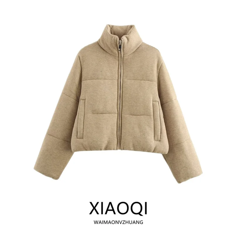 

Winter New Arrival Women's Cotton Jaet ort Coat Long Sve Stand Collar Warm Outerwear Faion Versatile Loose Fit