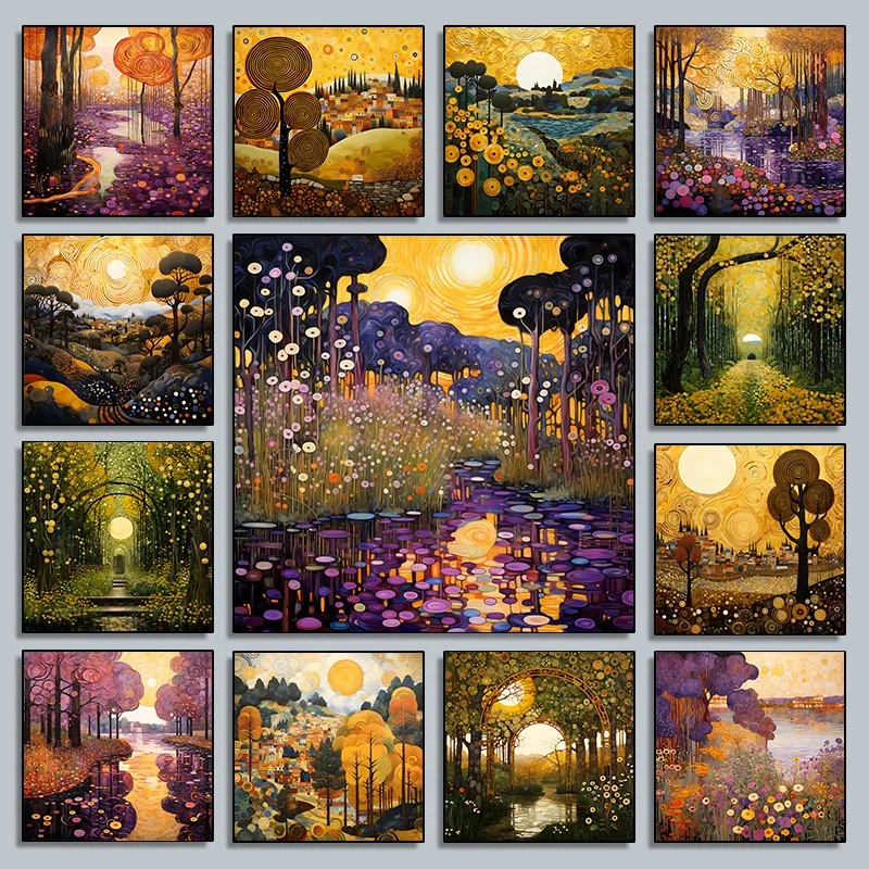 Gustav Klimt Landschaftskunstdrucke Leinwand-Wandkunst Poster Moderne Abstrakte Landschaftsmalerei Wohnzimmer Schlafzimmer Büro Heim-Dekoration