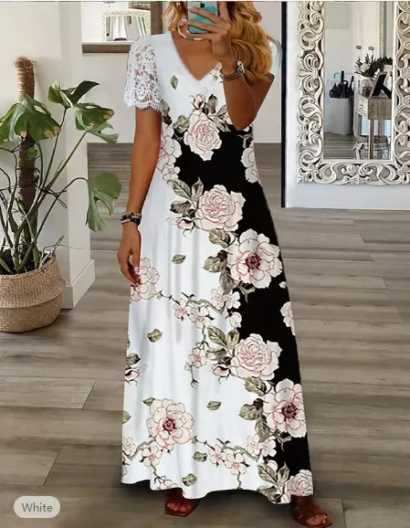 Donne allentate Vintage Fashion Ruffles Befree Dress Large Big Lace Sexy Sexy Summer Boho Casual Evering Party eleganti Maxi abiti