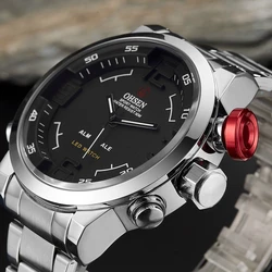 OHSEN orologi da uomo in acciaio inossidabile quadrante anallo orologi da polso al quarzo orologi orologio da polso militare digitale impermeabile relogio masculino